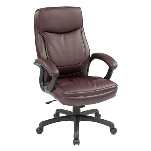 Office Star EC Series Executive Bonded Leather High Back Adjustable Office Chair with Thick Padded Contour Seat and Locking Tilt Control, Burgundy