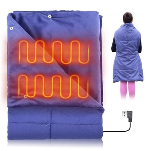 FlyfreeU Portable USB Heated Blanket, 3 Heat Level USB Heated Blanket Throw 3 Hrs Auto Off, Overheat Protection Softness USB Heating Blanket Wearable Machine Washable, Blue(Pack Not Included)