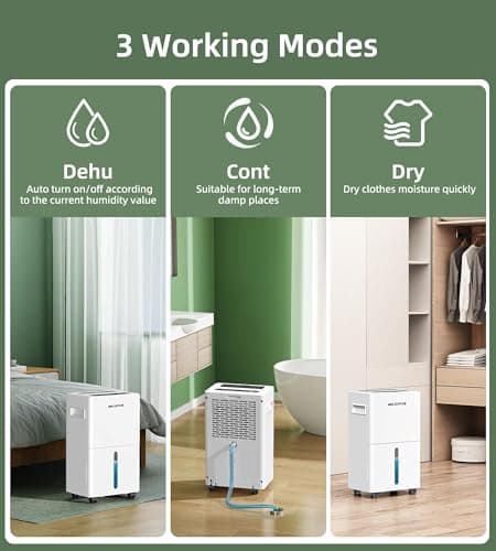 Bicepos 1500 sq.ft Dehumidifier for Basement, 21 Pints Dehumidifiers for Home with Drain Hose, Continuous Drainage, Auto Defrost, Intelligent Humidistat for Bedroom, Large Room, White 7