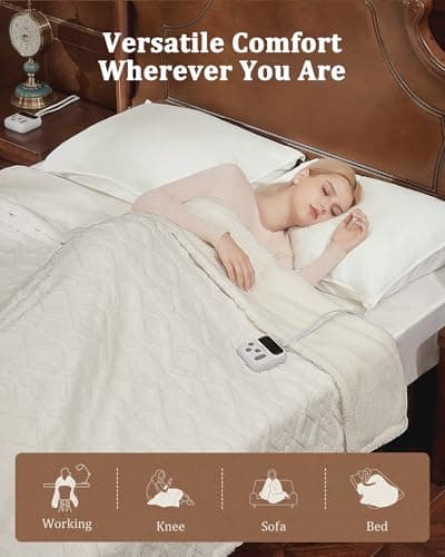 CAROMIO Electric Blanket Full Size - Thick Tufted Sherpa Heated Blanket Full Size with 10 Heating Levels and 10 Time Settings, ETL Certified Machine Washable Fast Heating Blanket Full 72"×84", White 7