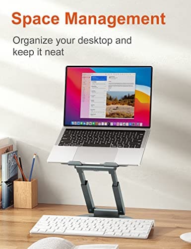 tounee Telescopic Laptop Stand for Desk with 360° Swivel Base, Sit to Stand, Height Adjustable, Portable Riser Holder for Good Posture, Compatible with MacBook Pro, All Laptops 10-17"-Gray 8