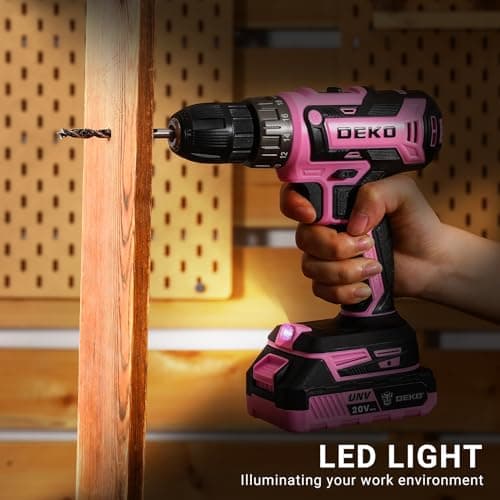 Power Drill Cordless: DEKOPRO Pink Cordless Drill 20V Electric Power Drill Set Tool for Women Drills with Battery and Charger 20 Volt Drills Driver Kit 6