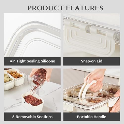 Dunruz Snackle Box Container,Portable Snack Box 8 Compartment Divided Serving Tray with Lid,Clear Storage Organizer for Fruit Candy Nuts Veggie-Perfect for Road Travel Party (1 Pack-8 Compartments) 6