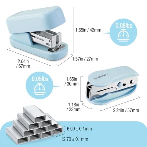 WORKPRO Mini Stapler with Staples, Blue Stapler Set Includes Two Small Staplers, One Staple Remover, 2000 Standard Staples, Lock Design, Non-Slip Base - Staplers for Desk, Classroom, Office 7