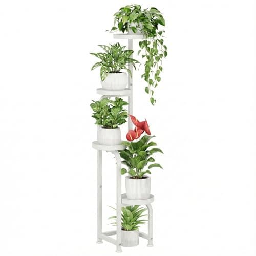 Bamworld Corner Plant Stand Indoor Outdoor, Tall Metal Flower Pot Stands for Multiple Plants, 4 Tier White Heavy Duty Plant Shelf for Patio Garden Balcony Living Room Bedroom(Patent Design)