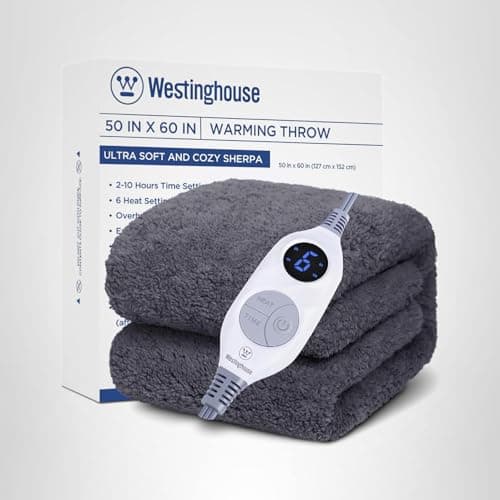 Westinghouse Electric Blanket Throw Size, Soft Plush Sherpa Heated Blanket with 6 Heating Levels & 2-10 Hours Auto-Off, Machine Washable, 50x60 inches, Darkgrey 7
