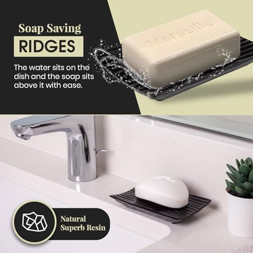 Modern Zen Black Ceramic Soap Dish - 4.9 x 3 Inches Sleek Bathroom Soap Tray - Durable Bar Soap Holder with Soap Saver Ridges, Black Soap Dish for Bathroom, Kitchen, or Shower 8