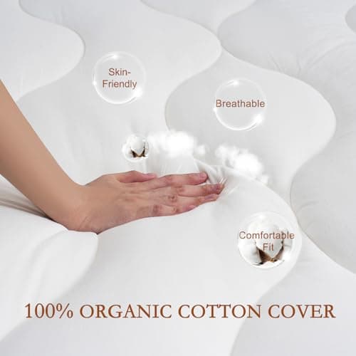 YOUR MOON 100% Organic Wool Mattress Topper Queen – 2 Inch Thick Pillow Top Mattress Pad, 700GSM Natural Wool Filling, Back Pain Relief Bed Topper with Cotton Cover-16'' Depth, 60"x80" (Striped White) 5