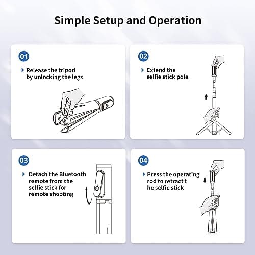 ATUMTEK Selfie Stick Tripod, 3-in-1 Extendable Aluminum Phone Tripod with Detachable Bluetooth Remote, Compatible with iPhone 17/16/15/14/13/12/11/11 Pro/XS Max/XR and Samsung Smartphones, Black 8