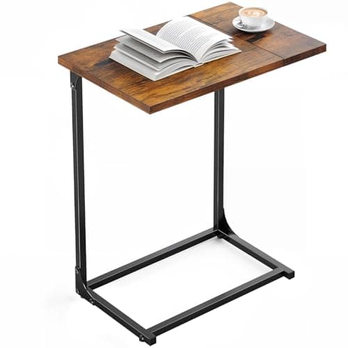 Pipishell C-Shaped Side Table, C Table for Sofa with Two-Piece Desktop & Metal Frame, Large Surface End Table for Living Room, Bedroom, Bedside, Rustic Design 8