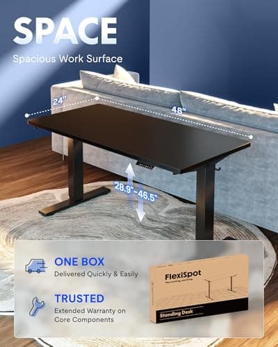 FLEXISPOT EN1 One-Piece Standing Desk, 48"x24" Seamless Desktop Electric Height Adjustable for Home Office, Study Rooms & Multi-Device Workstations, Black 5