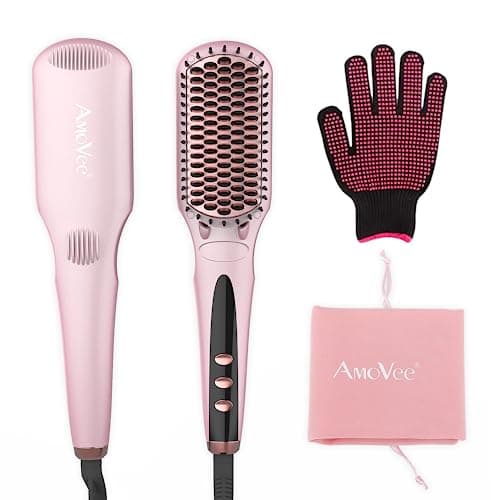 Hair Straightener Brush Straightening Brush Ceramic 2-in-1 Ionic Straightening Brush with Anti-Scald Feature,MCH 20s Fast Heating up, 170℉-450℉,LCD Display, Dual Voltage