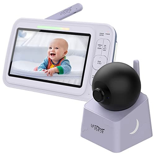LEREVE Low EMF Long Range 5" HD Baby Monitor with Camera and Audio, No WiFi, Auto Noise Reduce, PTZ, Auto Night Vision 2-Way Audio, 5 Lullabies, Ideal Gift