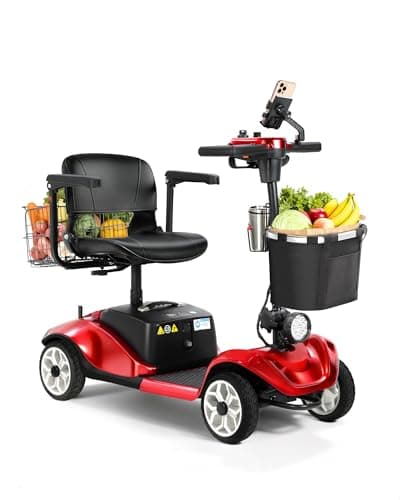 MobiCyc MS08 4-Wheel Mobility Scooter for Adults & Seniors, 18 Miles Removable Lithium Battery, 330 lbs Capacity, 350W Motor, Front/Rear Baskets, Phone Holder & Cup Holder, Compact(Red)