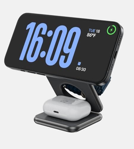 Foldable 3 in 1 Charging Station, Qi2-Certified 15W Magnetic Wireless Charger Stand, KU XIU X40Q Aluminum Alloy Travel Charger for iPhone 17/16/15/14, 5W for Apple Watch, AirPods, 45W PD Adapter, Gray 8
