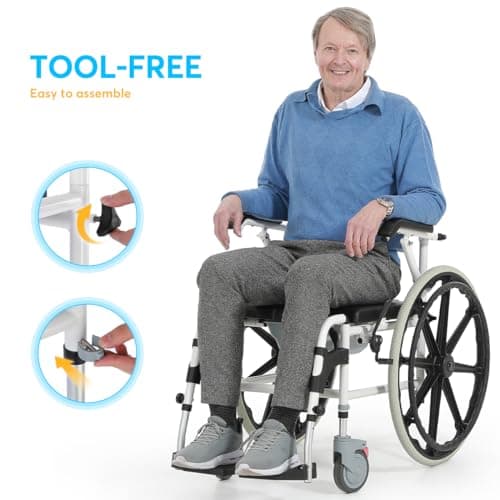 OasisSpace Shower Wheelchair with Commode 400LB, Commode Chair, Manual Wheelchair Self-Propelled with Swing-Away Footrest and Flip-Back Arm, Transport Commode Potty Chair (FSA or HSA Eligible) 7