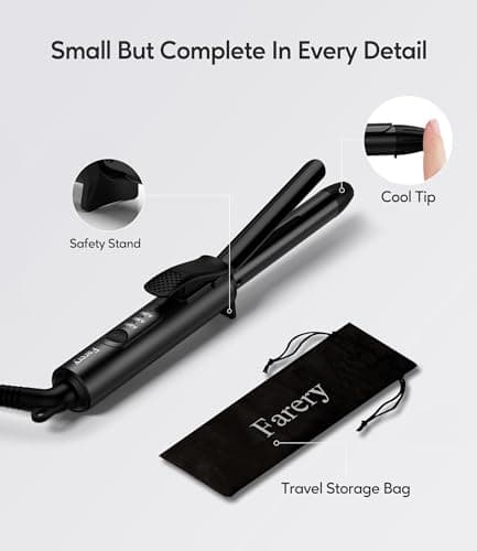 FARERY 1/2 Inch Ceramic Mini Hair Curler with 3 Adjustable Temp, 100-240V Dual Voltage, Travel Curling Iron for Short Hair, Auto-Off, Infused with Keratin & Argan Oil, Include Storage Bag, Black 6
