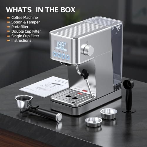 LERTIN Espresso Machine, 20Bar Compact Stainless Espresso Maker, With Milk Frother Steam Wand, 57.5OZ Removable Water Tank, Displays Making Time & Water Temperature, Cold Brew & Cappuccino, Silver 8