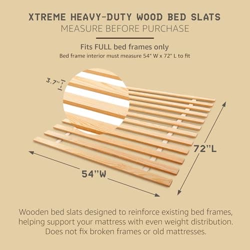 Hercules Xtreme Bed Frame Support Slats, Heavy-Duty Solid Pine Wood Bunkie Board Under Bed-Support, Wooden Support Board for Sagging, Full Size 8