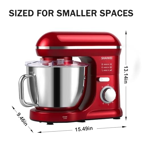 Mixers Kitchen Electric Stand Mixer, 6.5 Quart 6 Speed Tilt-Head Kitchen Mixer Red 7