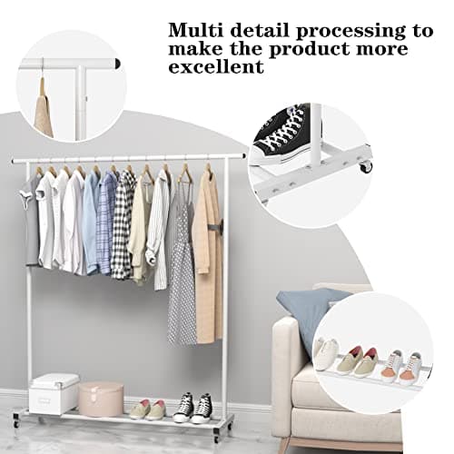 Buzowruil Metal Rolling Clothing Rack Adjustable Freestanding Garment Organizer with Wheels, Space-Saving Design for Home, Closet, Office, or Retail, White 6