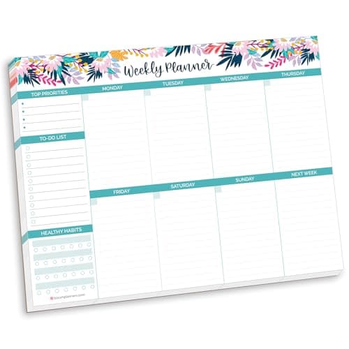 bloom daily planners Horizontal Weekly Tear-Off To Do List Planning Pad - Undated Notepad Organizer & Healthy Habit Tracker - 8.5” x 11” - Floral