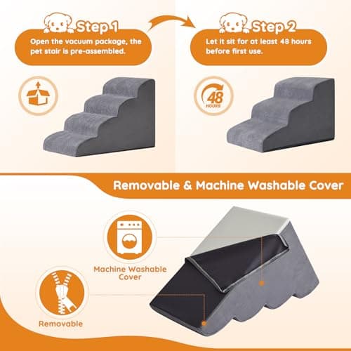 Dog Stairs for Small Dogs, 4-Step Dog Ramp for Bed 19.7" H, Dogs Steps for Bed, Couch, Pet Stairs with Non-Slip Bottom Design, Cat Scratching, High Density Foam Portable Pet Steps, Indoor, Grey 7