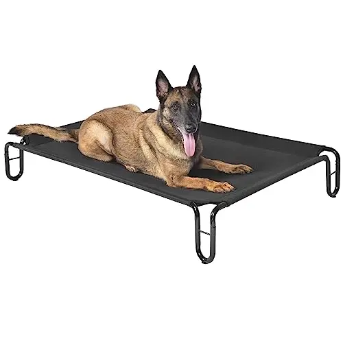 pettycare Elevated Outdoor Dog Bed - Raised Bed for Large Dogs, Waterproof Cot Easy to Assemble, Cooling Elevated Cot with Breathable Teslin Mesh, Durable, Non Slip, Up to 65 lbs,Black