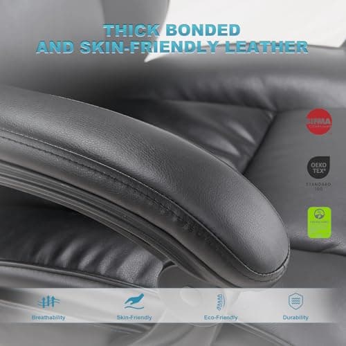 COLAMY Office Chair with Footrest, Ergonomic High Back Design Executive Computer Desk Chair with Removable Lumbar Pillow, 90-135°Reclining, Thick Bonded Leather for Home Office Work Comfort, Black 8