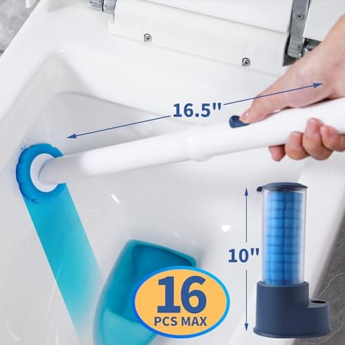 BOOMJOY Disposable Toilet Brush with 42 Refills, Toilet Bowl Cleaner Wand with Holder, Long Handle Bathroom Cleaning Srubber Kit with Storage Caddy 6
