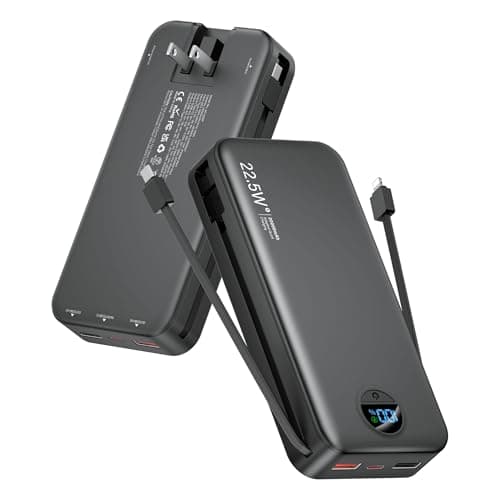 citicr Portable Charger Power Bank, 20000mAh 22.5W USB C Fast Charging with Built-in Cables & Wall Plug, External Battery Bank with LED Display, Travel Essential for iPhone, iPad, Samsung Black