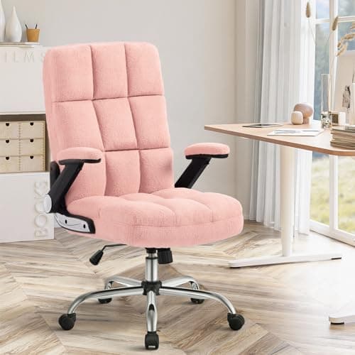 SEATZONE High Back Office Chair Ergonomic Computer Desk Chair Back Support Rolling Desk Chairs with Wheels and Flip-up Armrest, Pink