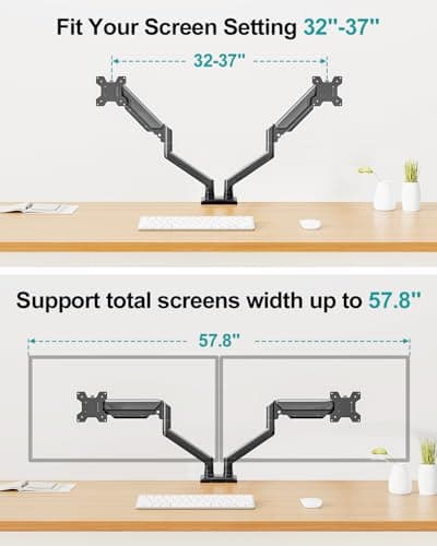 Dual Monitor Arm Desk Mount Fits 13 to 32 inch Computer Screens, Holds 4.4 to 22lbs Display VESA Mount, Adjustable Double Monitor Stand with Clamp/Grommet Base, 75/100mm Bracket, Black, Freelift 8