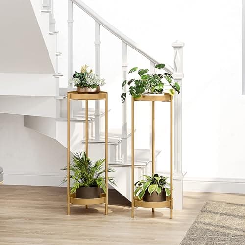 Philodwell Metal Gold Tall Plant Stand Indoor or Outdoor - 30 inch 2 Tier Modern Corner Planter Shelf Rack with 2 Removable Display Shelves(10 inch) for Bedroom Living Room Balcony 7