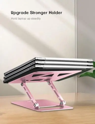 Aoviho Laptop Stand Holder, Adjustable Desk Laptop Riser, Foldable Notebook Computer Stands for MacBook Air Pro HP Lenovo Dell Samsung Chromebook, Up to 15.6 inch, Rose Gold 6