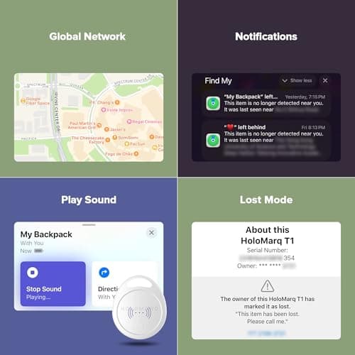 HOLOMARQ Tags-2 Pack Air Tracker, Trackers Like Airtgas, Luggage Tracker Works with Apple Find My [ iOS ONLY ], Key Finder Locator with Sound, 0.3oz, for (Car) Keys, Backpack, Pets (Black) 5