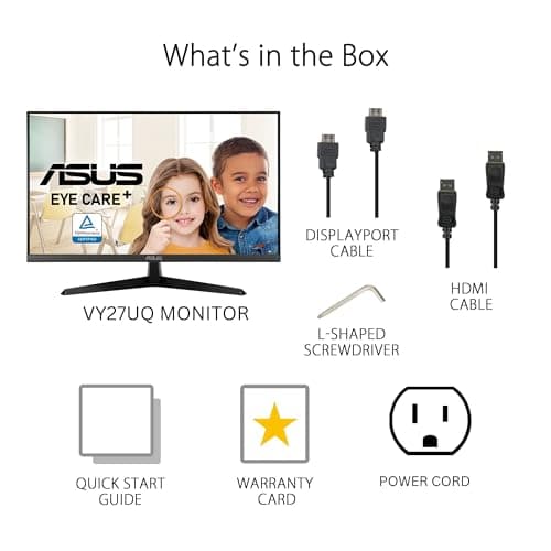 ASUS 27” 4K Eye Care Monitor (VY27UQ) - UHD (3840 x 2160), IPS, HDR10, Adaptive Sync, Eye Care Plus, Display Port, HDMI, Speaker, DisplayWidget, Blue Light Filter, Flicker Free, 3yr Warranty 10