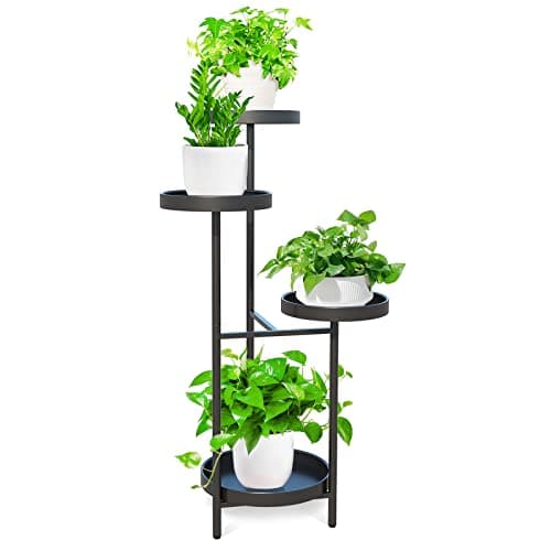 YisanCrafts Plant Stand Metal Indoor Outdoor 4 Tier Tall Corner Flower Pot Holder Stands Multiplel Planter Rack Display Shelves for Patio Living Room Balcony Office Tiered Plant Table, Black