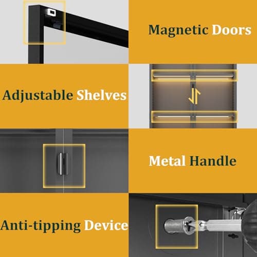 Eltean Display Cabinet with Glass Doors and LED Lights, Glass Display Cabinet with 3 Adjustable Shelves,4 Tier of Storage Space Curio Cabinet for Bedroom Living Room Homeoffice Dining Room 5