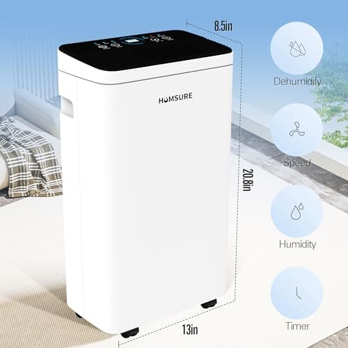 Humsure Dehumidifier 30 Pint 1500 Sq Ft, Dehumidifiers For Home, Dehumidifier With Drainage Hose In Basement Bathroom And Bedroom, Intelligent Humidity Control With 24 Hour Drying Timer 5