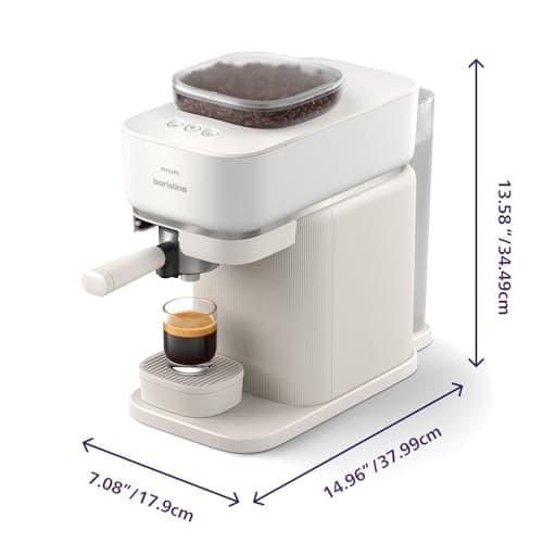 Philips Baristina Espresso Machine - Real espresso, made simple. Compact coffee machine, natural white with white portafilter, 16 bar pump pressure, automatic grinder, Cafe Crema (BAR300/00) 12