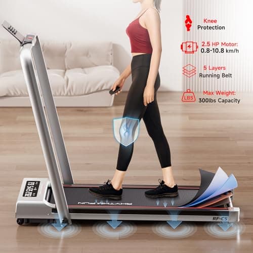 RHYTHM FUN Foldable Treadmill - 300 lb Capacity Walking Pad, 2.5HP Under Desk, Portable for Home and Office, 2 in 1 With Remote Control, LED Display (SL-C5) 5