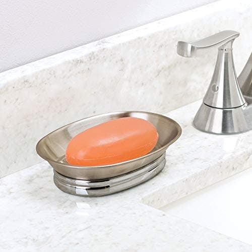iDesign York Metal Soap Saver, Holder Tray for Bathroom Counter, Shower, Kitchen, 4" x 5.5" x 1.5", Brushed Stainless Steel 2