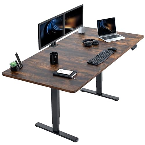 VIVO Electric 71 x 36 in Dual Motor Rustic Sit Stand Desk, Memory Height Adjustment, 2B Series, Vintage Brown Top Black Frame, DESK-KIT-2B7N-36