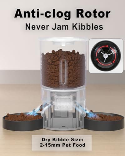 Dual Automatic Cat Feeder 2 Cats,6 Meals/Day,12 Portions/Meal,4.2L Dual Power Double Bowls Feeder,Dry Food Auto Pet Dispenser,10S Voice Record,Flexible Schedule Timer (Black,Basic Dual Bowls) 5