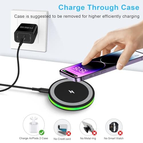 Wireless Charger Fast Charging Pad Android Charging Station Wireless Phone Charger for Android Samsung Galaxy S25 Ultra S25 Plus S25 S24 S23 S22 S21 S20 S10, iPhone 16 Pro Max Plus 15 14 13 12 7