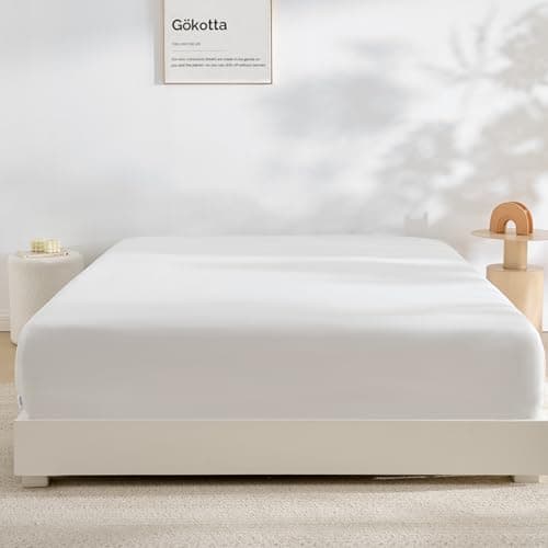 GOKOTTA Fitted Sheet Only - 16 Inch Pocket Bamboo Rayon Fitted Sheet, Super Soft and Cooling Bottom Sheet with 4 Elastic Corner Straps(Cream White, King Size)