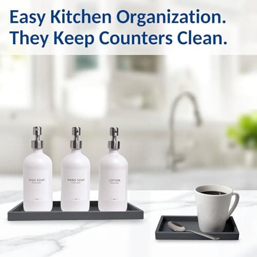 Spacewiser Countertop and Vanity Tray - 2 PC (11” and 7”) Shatterproof Silicone Kitchen and Bathroom Trays for Counter, Kitchen Soap Dispenser Tray, Vanity Trays for Bathroom, Perfume Key Tray 6