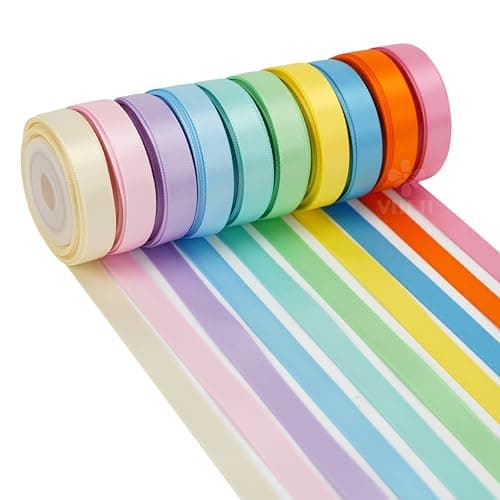 MEEDEE Pastel Rainbow Ribbon Assortment Satin Rainbow Colored Ribbon 3/8" X 50 Yards for Crafts, Gift Wrapping, Party Decoration, DIY Handmade Hair Bows
