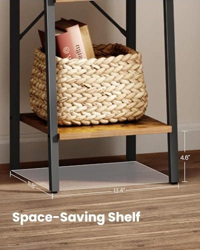 Hzuaneri Ladder Shelf, Bookshelf Bookcase, Freestanding Corner Storage Shelve with 2 Hooks for Home Office, Living Room, Kitchen, Bedroom, Industrial, 11.8" D x 13.4" W x 63" H, Rustic Brown BC03201B 8